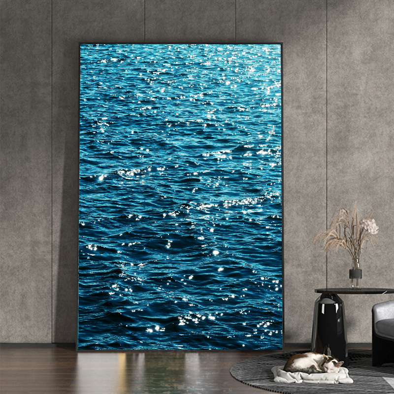 波光粼粼蓝色大海水波纹玄关挂画