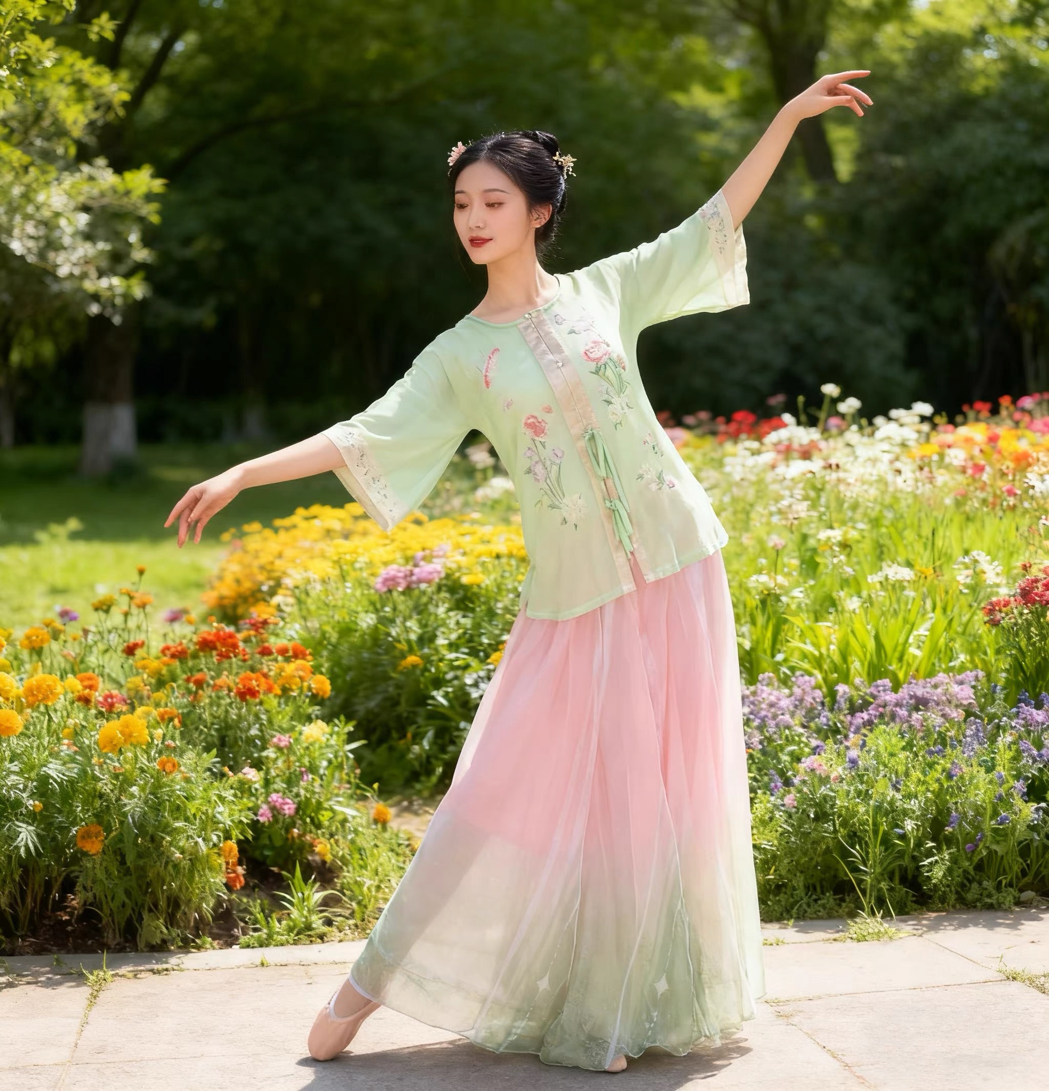 新款古典舞蹈演出服女古风节目表演服仙女元旦日常舞蹈练功服飘逸