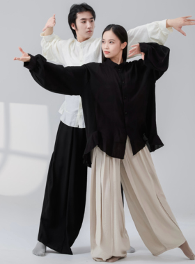 男女同款新中式国风立领宽衬衫现代舞蹈服套装中国舞爵士舞练功服