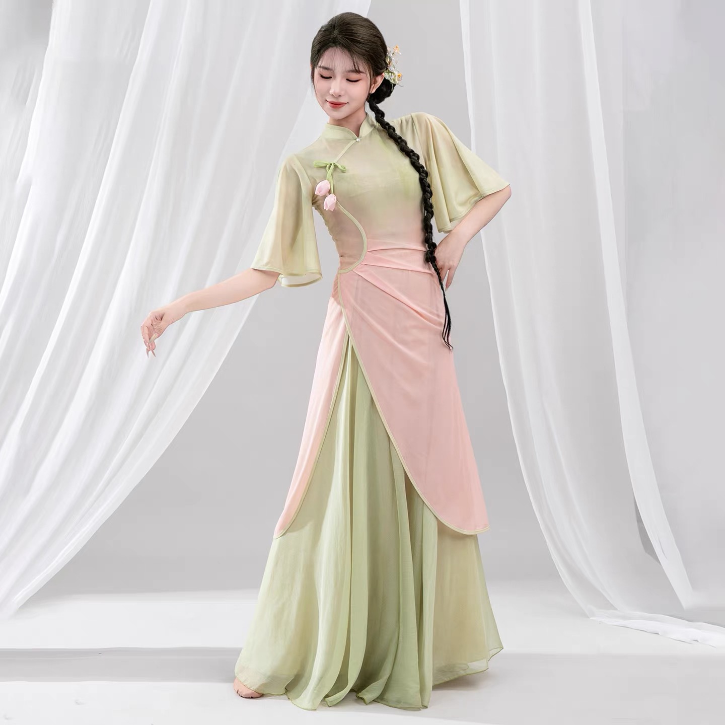 新款古典舞服装中国风旗袍舞蹈服渐变套装古风节目表演服超仙