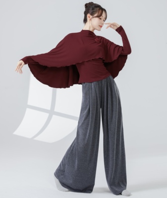 秋冬现代舞服加肥宽松国风披肩斗篷高领两件套上衣国风舞蹈练功服