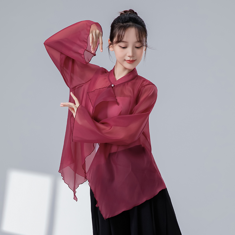 现代舞蹈服女新款宽松飘逸立领开衫中国风舞台日常演出练功服上衣