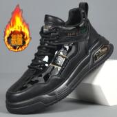 新款 头层牛皮压花板鞋 男士 轻质厚底保暖鞋 真皮高帮运动休闲鞋 冬季