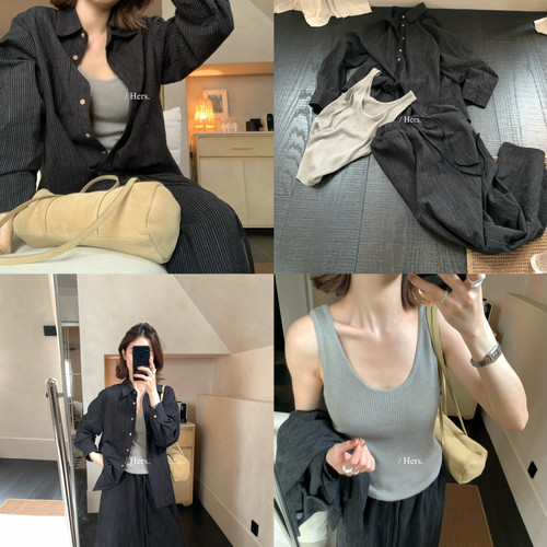 Hers-秋上新一套出门通勤懒人三件套衬衫+背心+半身裙套装66933