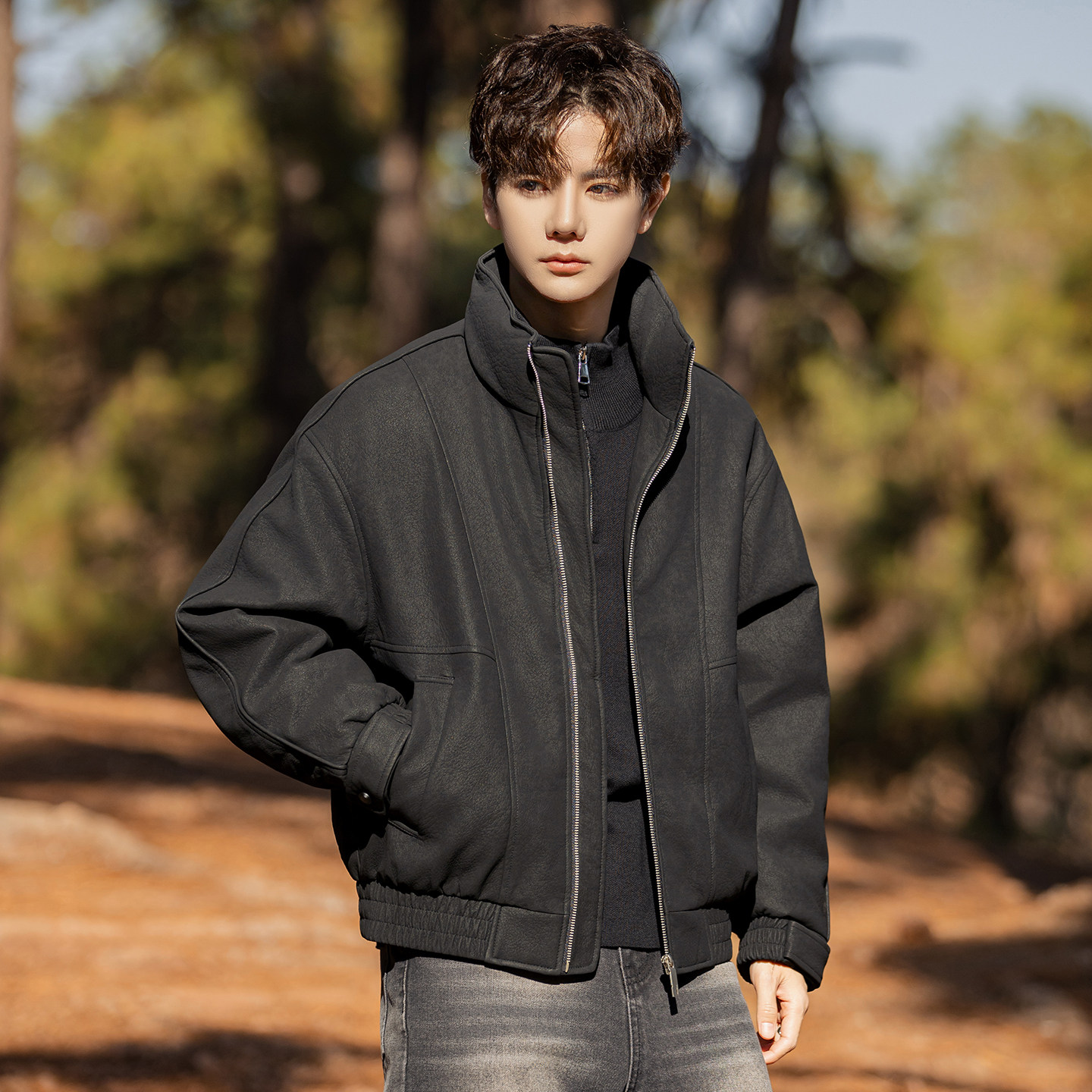 2025冬男微宽松立领标90白鸭绒皮羽绒服A230-2586-P268(控368),男装羽绒服,电商A230