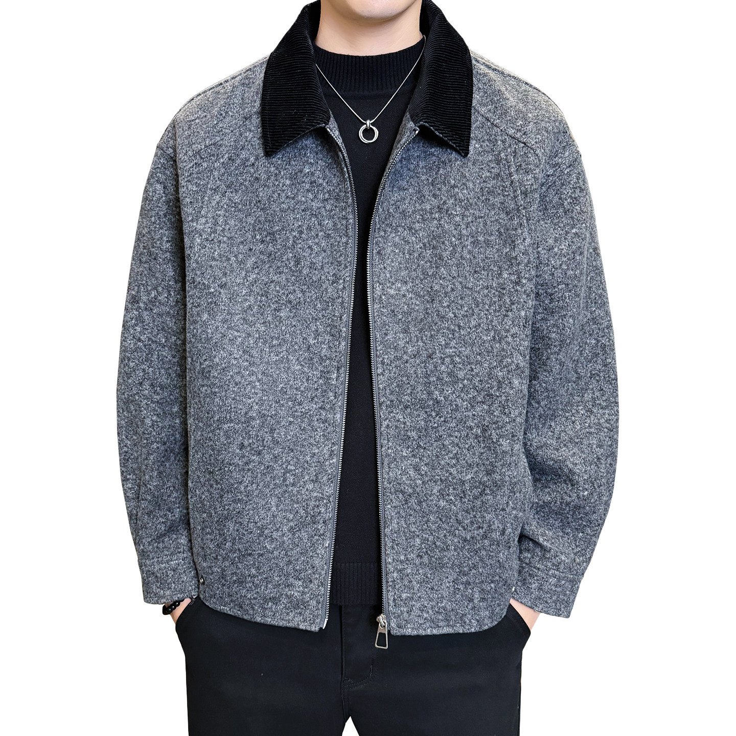 2025冬季男款微宽松方领撞色毛呢夹克外套A230-8909-P165(控265),男装夹克,电商A230