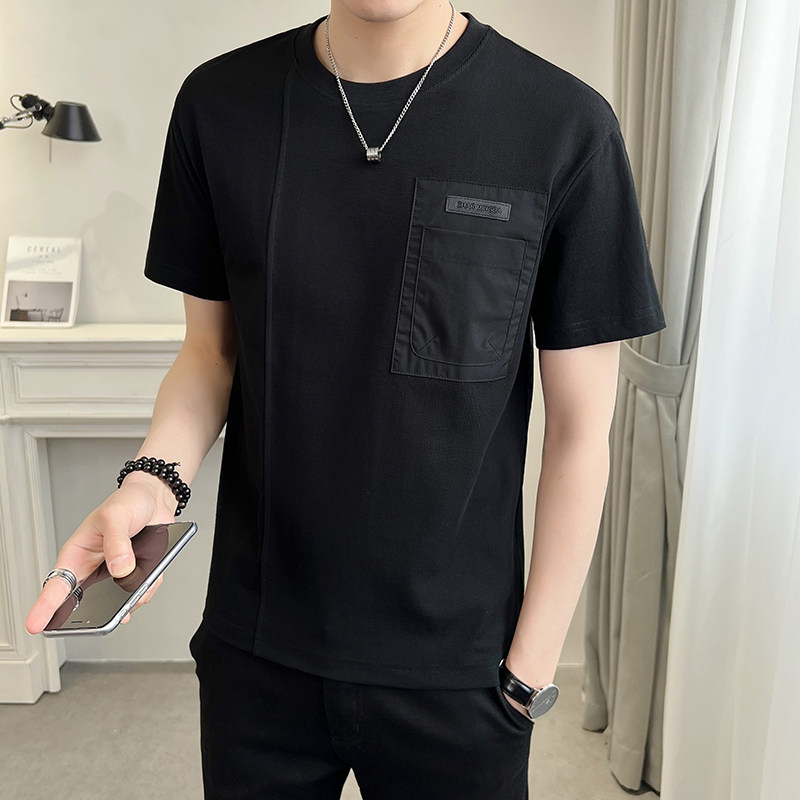 2025年夏季款修身圆领拼接胸前口袋短袖T恤A230-88239-P50(控80),男装T恤,电商A230
