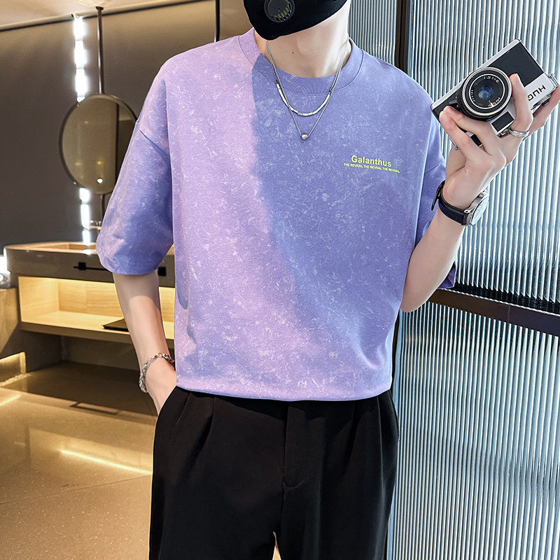2025年夏男款宽松版水洗花字母胶印圆领短袖A230-88851-P50(控78),男装T恤,电商A230
