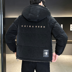 2025冬主推男微宽松连帽撞色立体皮羽绒A230-88221-P225(控325）,呢帽和羽绒服搭配图片