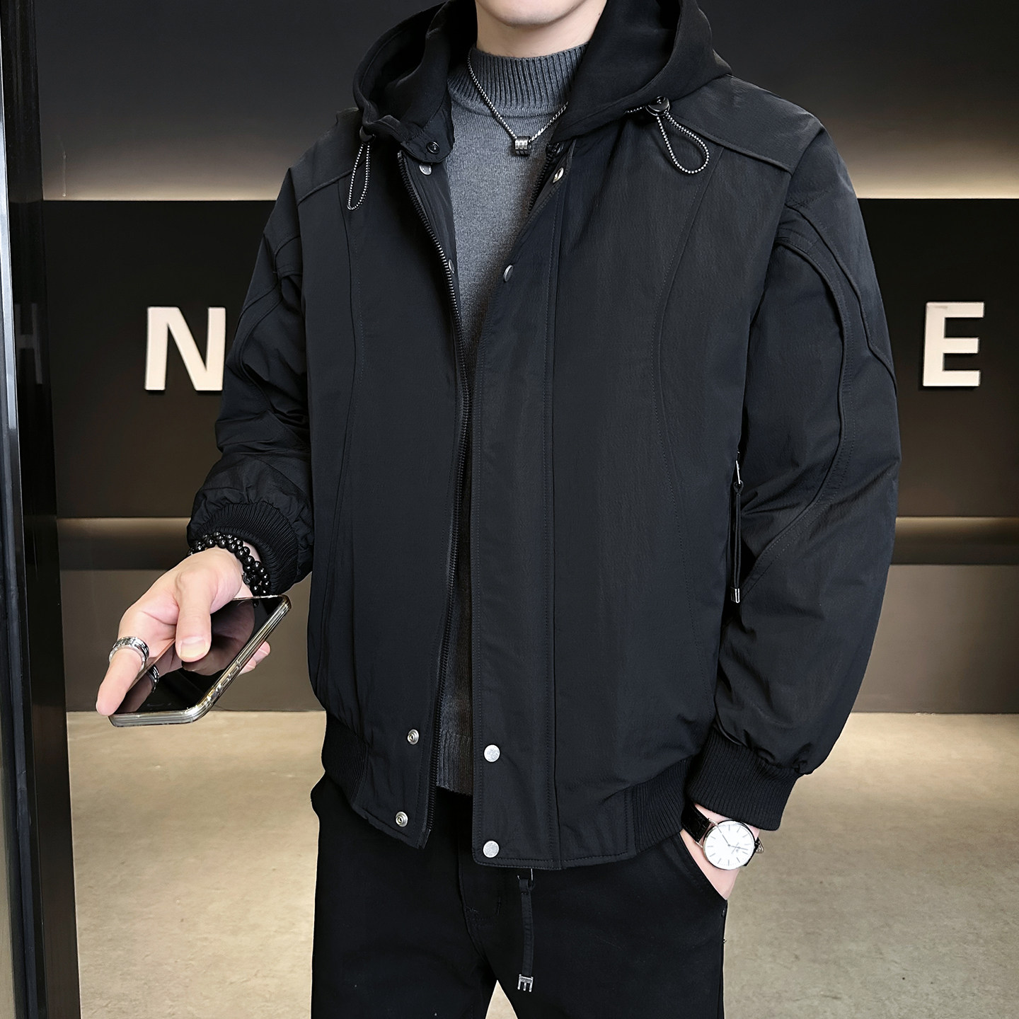 2025年冬男微宽松针织帽标90白鸭绒羽绒服A230-756-P228(控328)图片