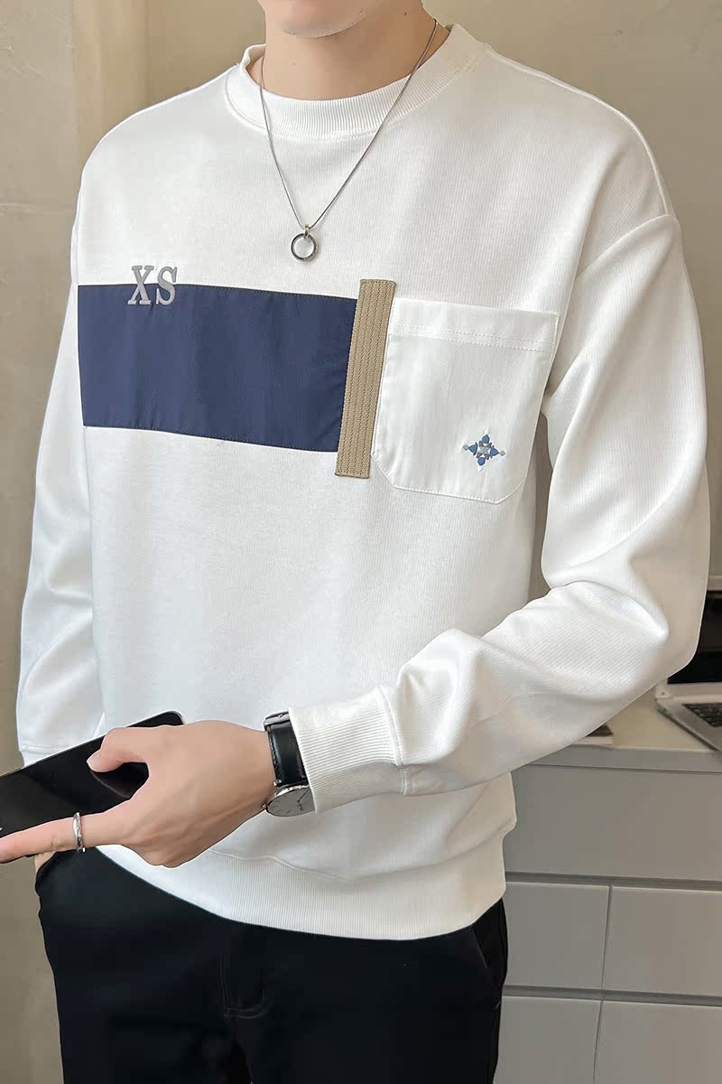 2026春季男士新款微阔贴布撞色圆领卫衣打底A230-8850-P80(控118),男装T恤,电商A230
