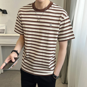 2025夏男款幸运符贴标经典条纹修身短袖T恤A230-882757-P50(控75)图片