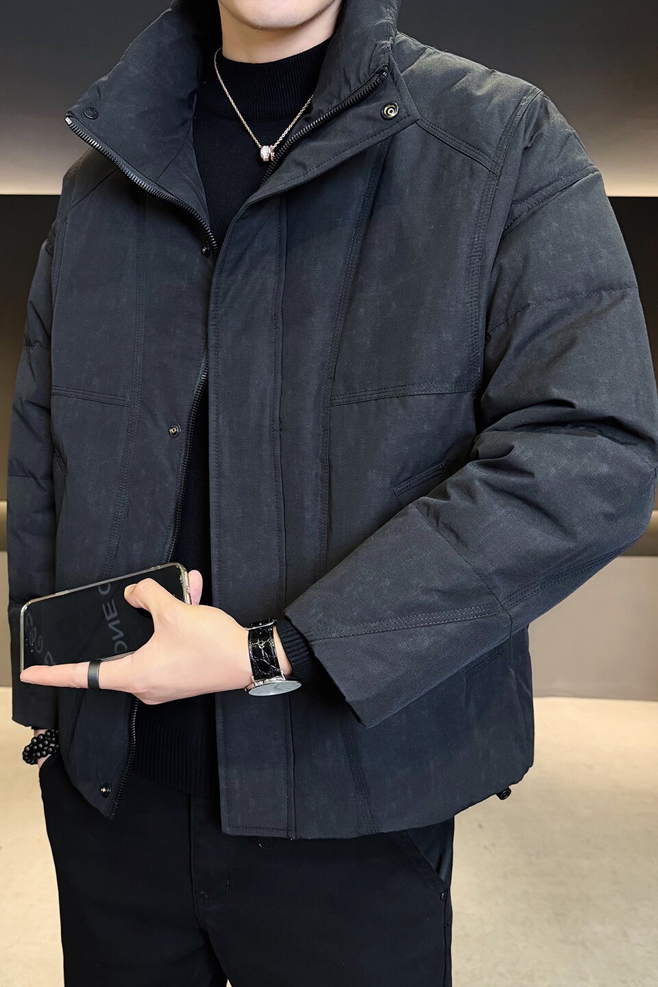 2025年冬男微宽松立领压花标50羽绒服A230-6612-P205（控299）,男装羽绒服,电商A230