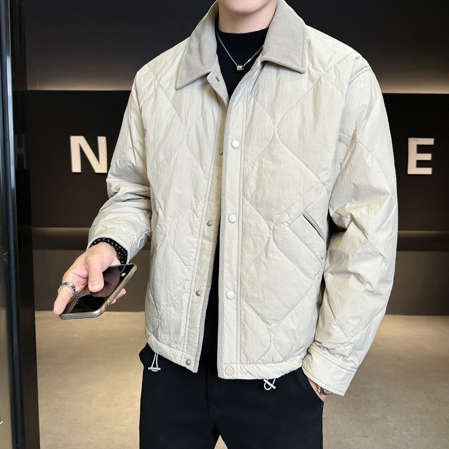 2025冬男修身灯芯绒方领菱形标90羽绒服A230-5937-P248(控348),男装羽绒服,电商A230