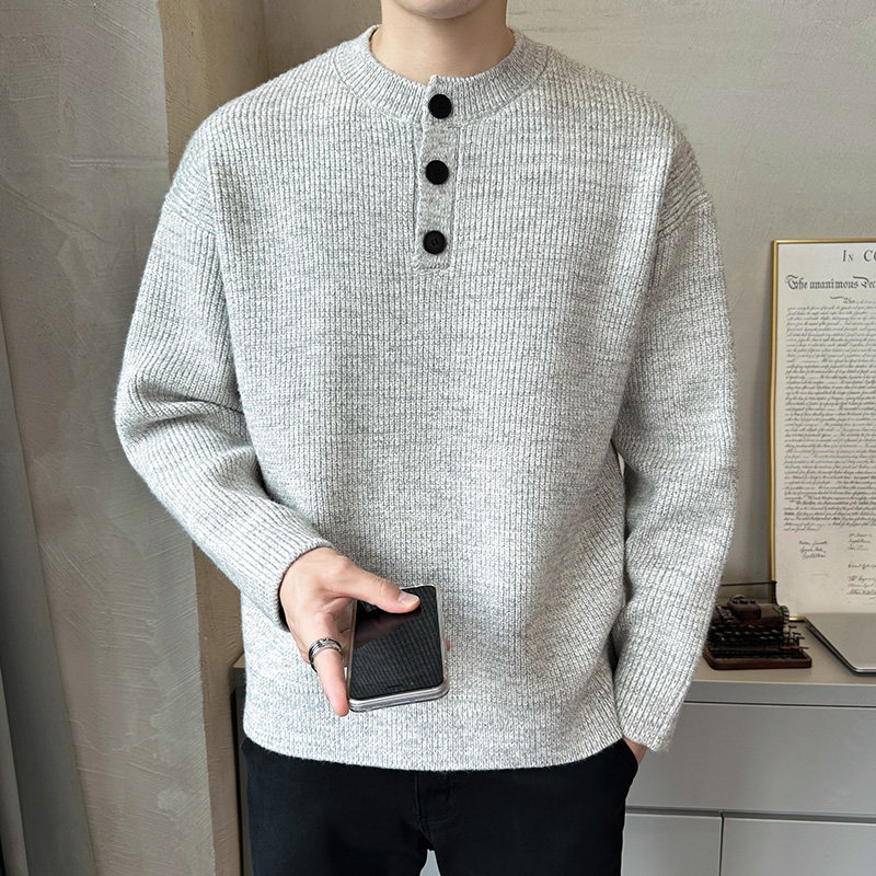 2026秋季新款男装灰色纽扣亨利领毛衣A230-1178-P85（控128）,男装针织衫/毛衣,电商A230