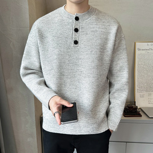 2026秋季新款男装灰色纽扣亨利领毛衣A230-1178-P85（控128）,灰色辣妈穿衣搭配图片