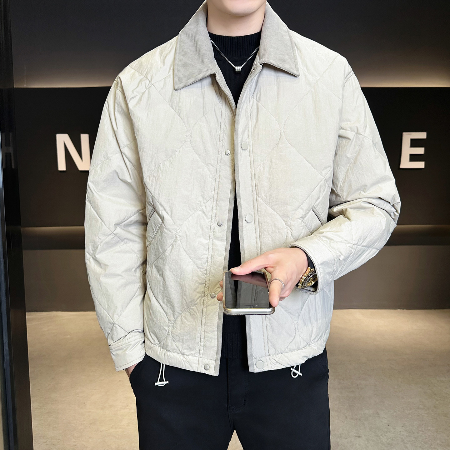 2025冬男修身灯芯绒方领菱形标90羽绒服A230-5937-P248(控348),男装羽绒服,电商A230