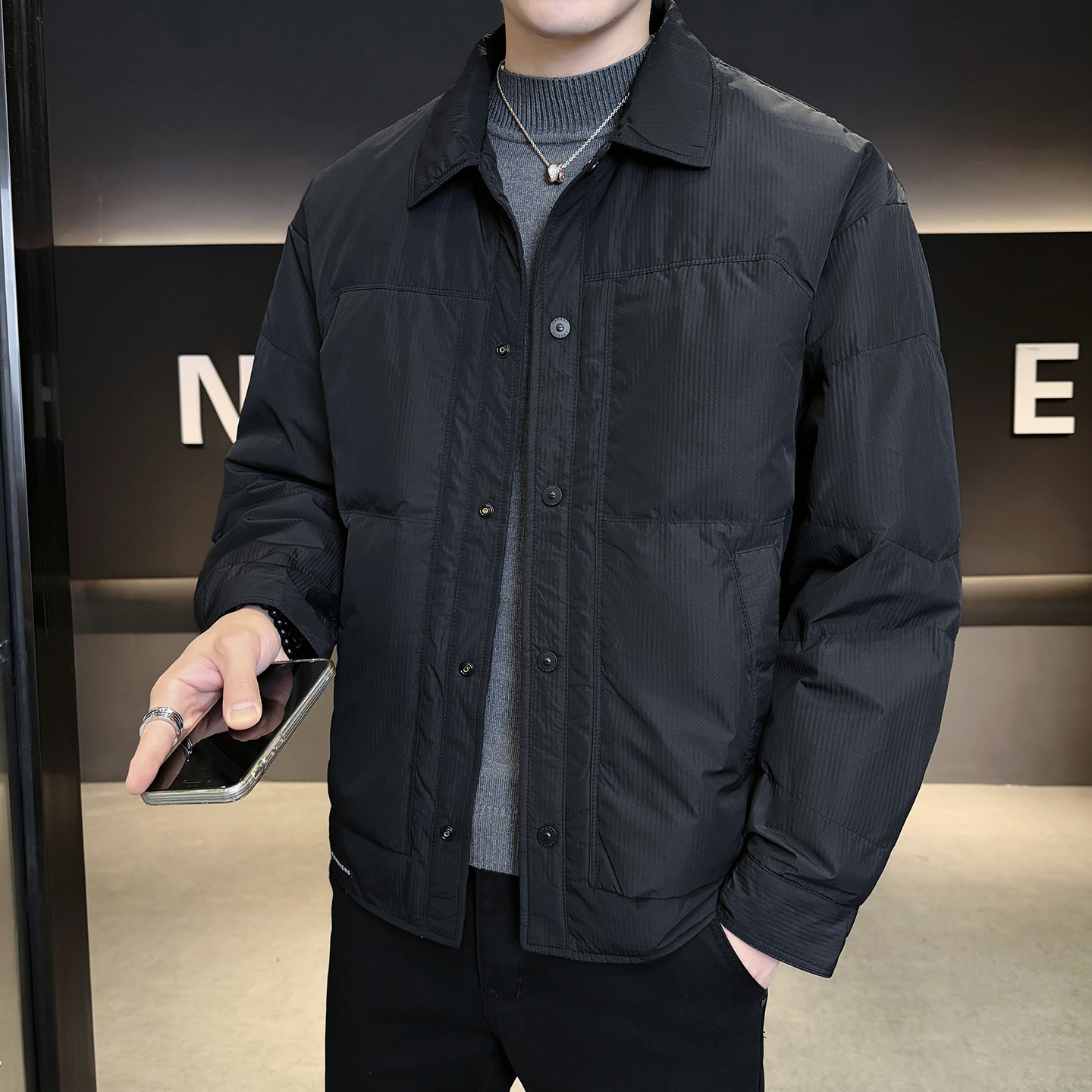 2025冬男修身方领标90白鸭绒轻薄羽绒服A230-28803-P195(控280),男装羽绒服,电商A230