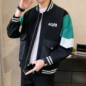 2025春季男女款撞色印花棒球领宽松夹克外套A230-013-P145(控185)图片