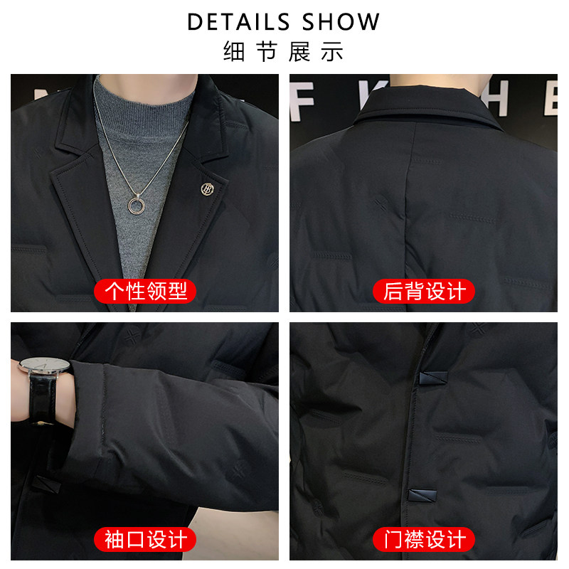 2025冬男标90修身方领压花西装羽绒服A230-K003-P195（控290）,男装西服套装,电商A230