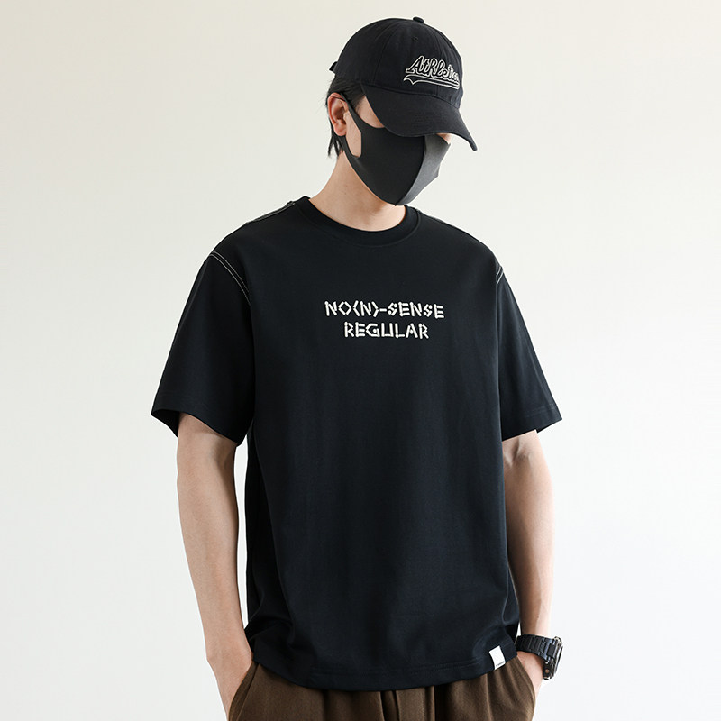 2025夏季男款修身英文刺绣明线圆领短袖T恤A230-88530-P55(控85),男装T恤,电商A230