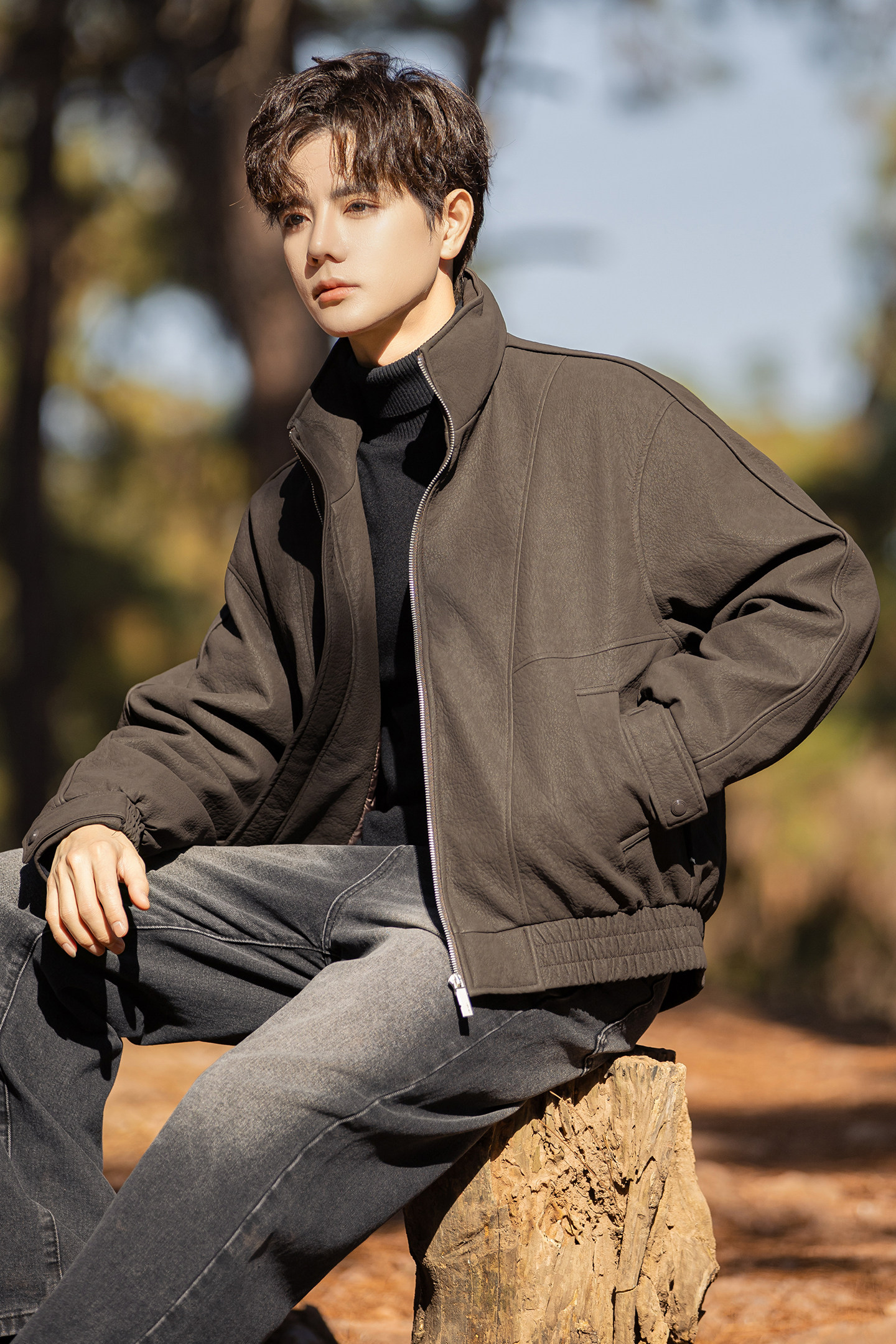 2025冬男微宽松立领标90白鸭绒皮羽绒服A230-2586-P268(控368),男装羽绒服,电商A230