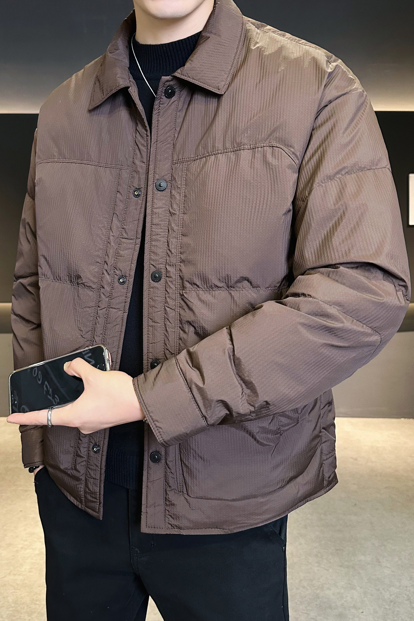2025冬男修身方领标90白鸭绒轻薄羽绒服A230-28803-P195(控280),男装羽绒服,电商A230