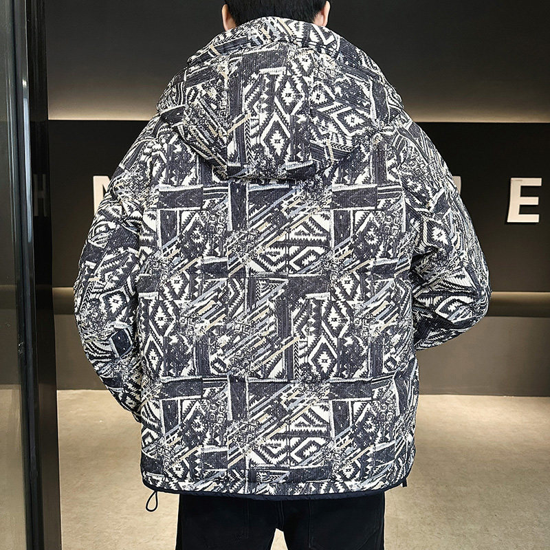 2025年冬男士新款微宽松民族花连帽羽绒服A230-88235-P245(控345),男装民族服装,电商A230