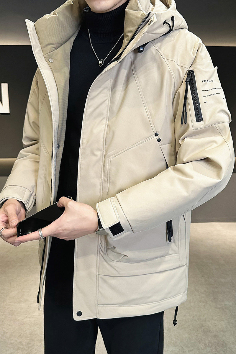 2025年冬季男款修身工装印花中长款羽绒服A230-18012-P238(控338),男装羽绒服,电商A230