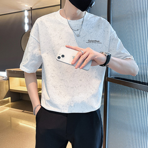 2025年夏男款宽松版水洗花字母胶印圆领短袖A230-88851-P50(控78)