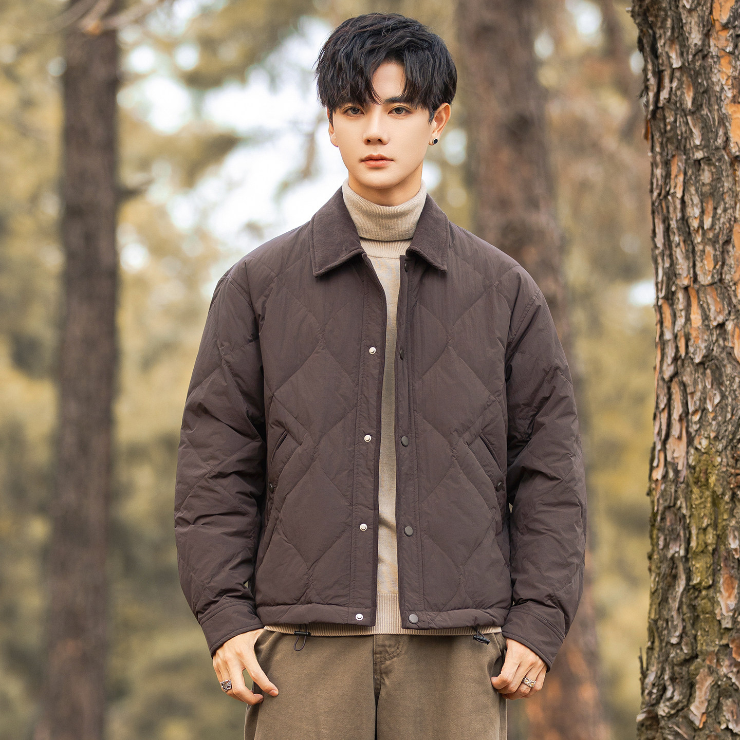 2025冬男修身灯芯绒方领菱形标90羽绒服A230-5937-P248(控348),男装羽绒服,电商A230