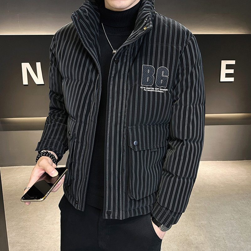 2025秋冬男款条纹立领刺绣花羽绒服外套A230-8923-P185（控285）,男装羽绒服,电商A230