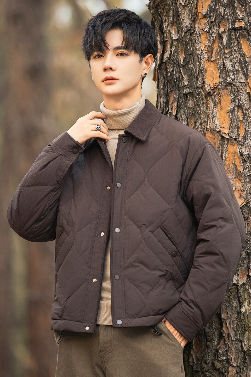 2025冬男修身灯芯绒方领菱形标90羽绒服A230-5937-P248(控348),男装羽绒服,电商A230