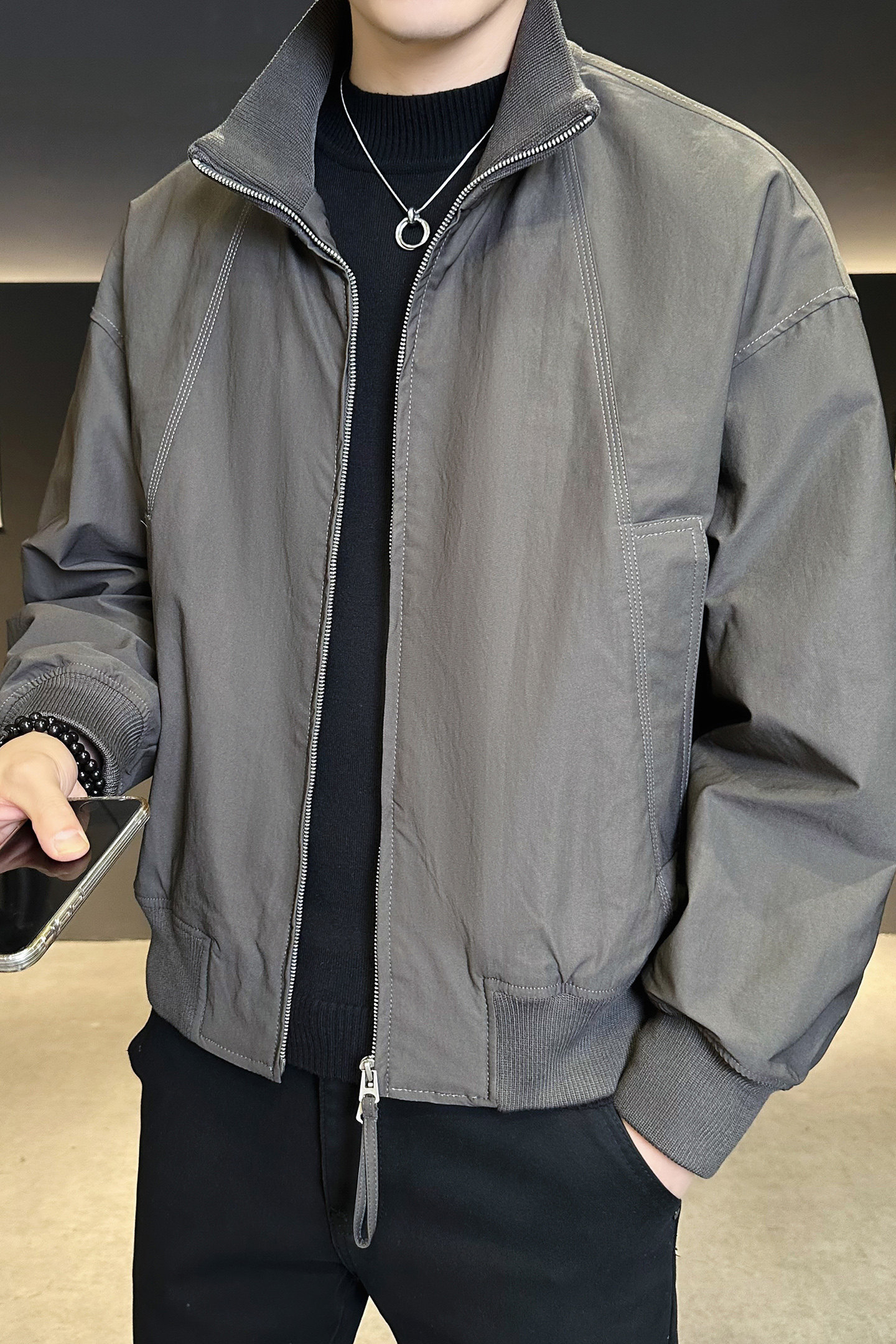 2025年冬季男款加绒加厚针织立领夹克外套A230-99077-P145(控185),男装夹克,电商A230