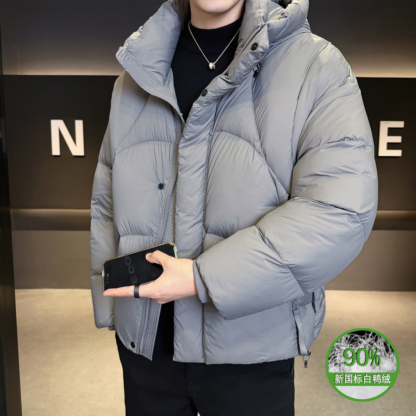 2025年冬男女款连帽新标90泡芙穿刺羽绒服A230-5853-P358(控499，男装羽绒服，电商A230