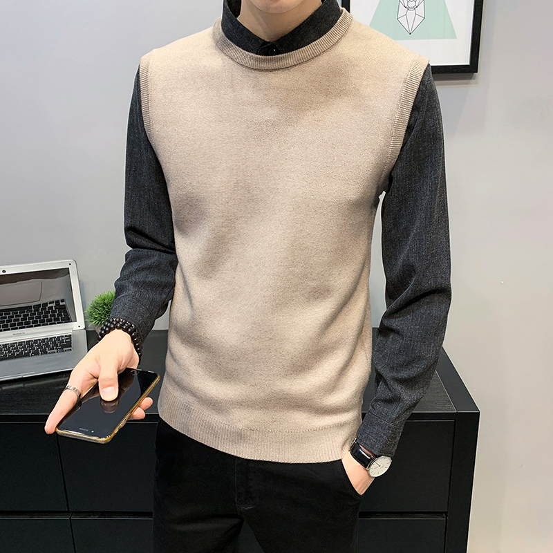 2025年秋季男款修身休闲假两件纯色毛衣打底A230-M37-P90(控138)，男装T恤，电商A230