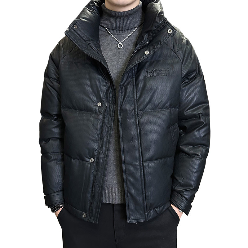 2025男冬修身立领字母刺绣暗花皮羽绒外套A230-2463-P185(控280）,女装短外套,电商A230