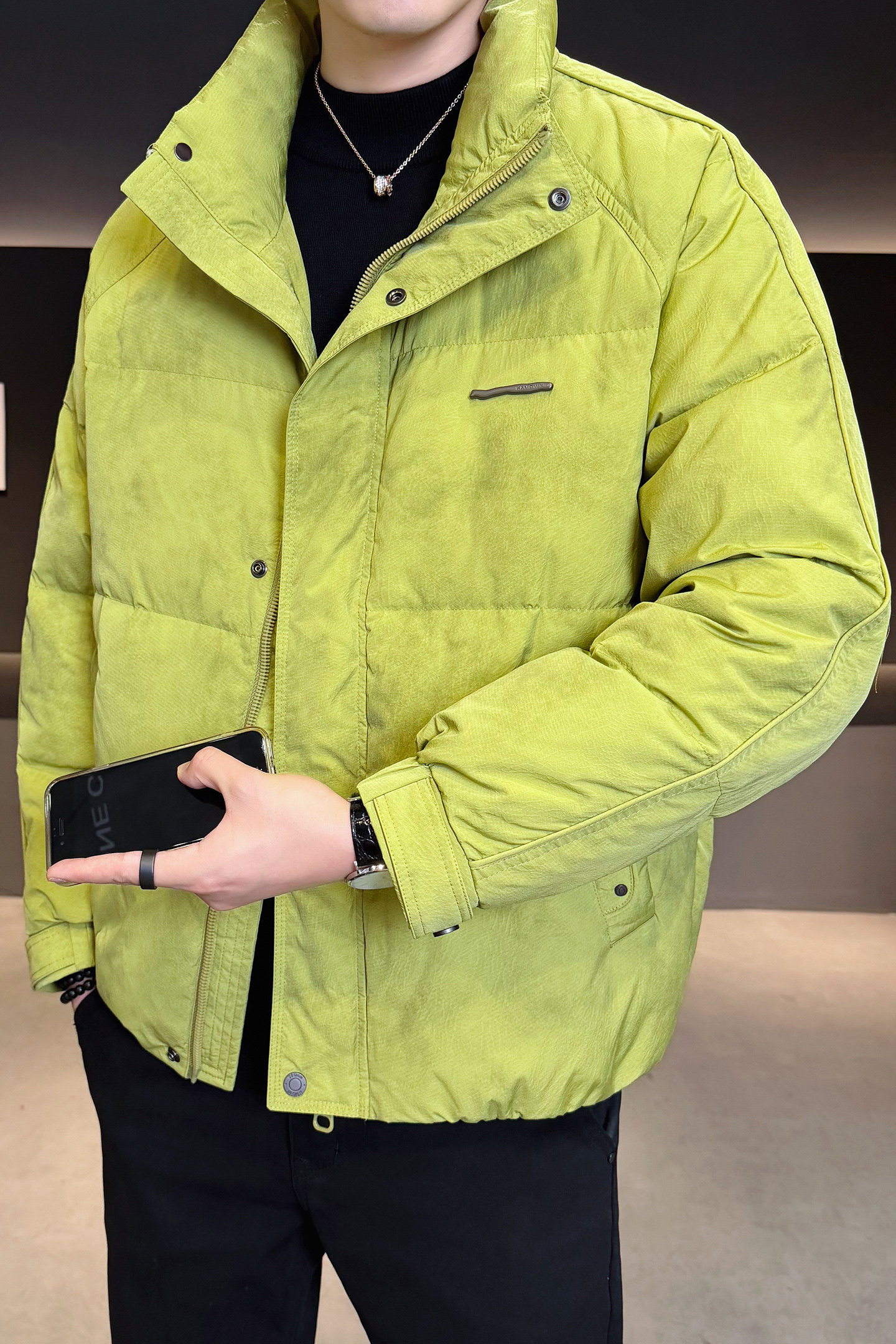 2025年冬男微宽松立领脏脏灰标50羽绒服A230-3307-P218(控318）,男装羽绒服,电商A230