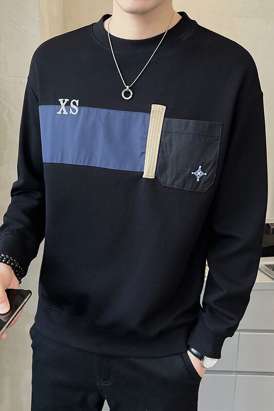 2025春季男士新款微阔贴布撞色圆领卫衣打底A230-8850-P80(控118),男装T恤,电商A230