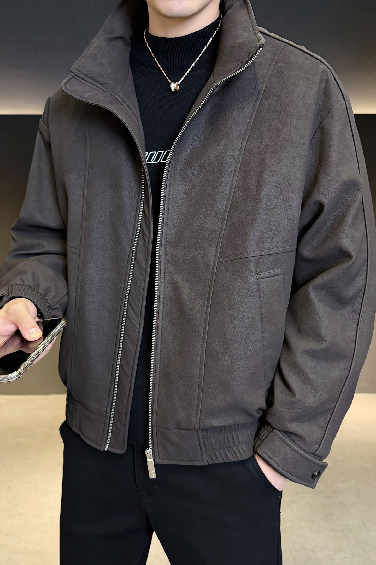 2025冬男微宽松立领标90白鸭绒皮羽绒服A230-2586-P268(控368),男装羽绒服,电商A230