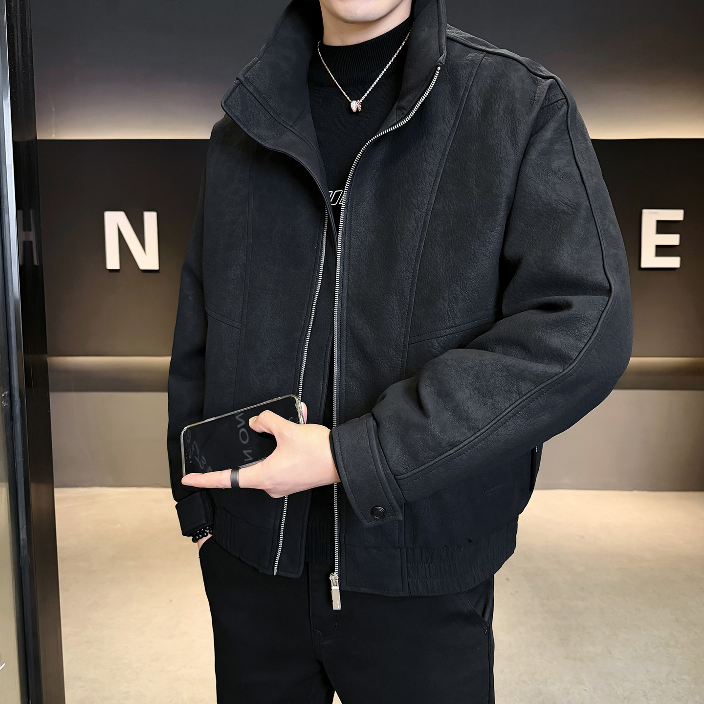 2025冬男微宽松立领标90白鸭绒皮羽绒服A230-2586-P268(控368),男装羽绒服,电商A230