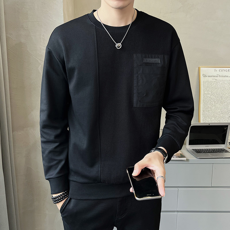 2025年秋男款拼料贴标圆领修身卫衣打底衫A230-88196-P78(控108),男装T恤,电商A230