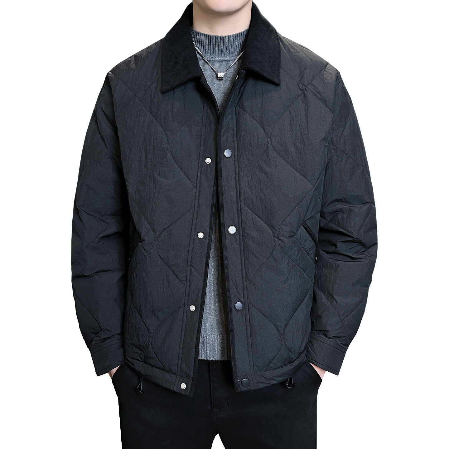 2025冬男修身灯芯绒方领菱形标90羽绒服A230-5937-P248(控348),男装羽绒服,电商A230
