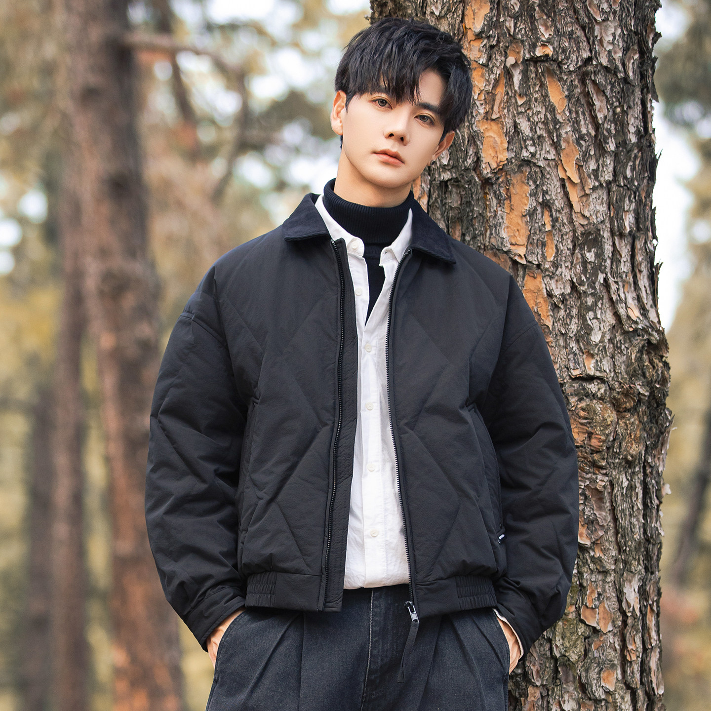 2025冬男微宽松磨砂面料标90方领羽绒服A230-1001-P238(控338),男装羽绒服,电商A230