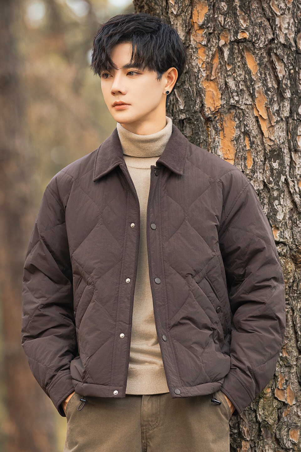 2025冬男修身灯芯绒方领菱形标90羽绒服A230-5937-P248(控348),男装羽绒服,电商A230