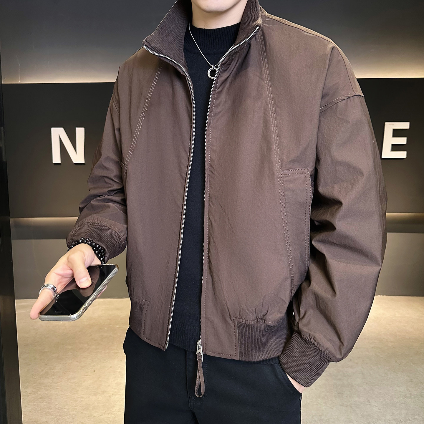 2025年冬季男款加绒加厚针织立领夹克外套A230-99077-P145(控185),男装夹克,电商A230