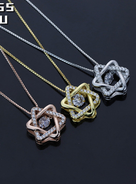 s925纯银六芒星项链女百搭