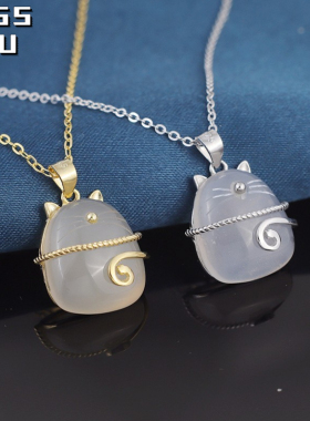 S925银猫咪项链龙猫玛瑙水晶吊坠