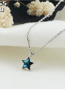 S925银彩绘五角星镶钻星星项链女