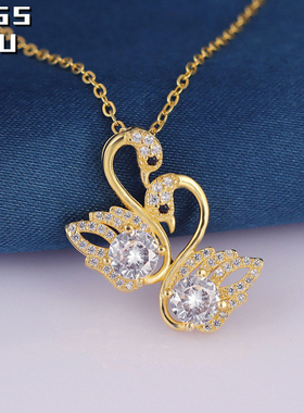 S925纯银饰双天鹅项链气质锁骨链